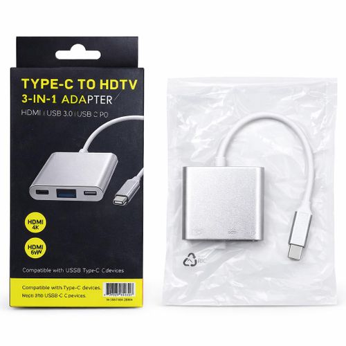 Type-C to HDMI Adapter 3-in-1 – USB-C Hub with HDMI, USB & Charging Port