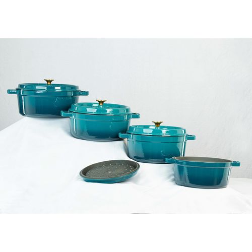 4 Piece Enamelled Teal Dutch Oven Set