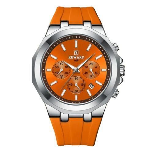 Luxury Men's Fashion Orange Dial Orange Rubber Strap Chronograph Watch