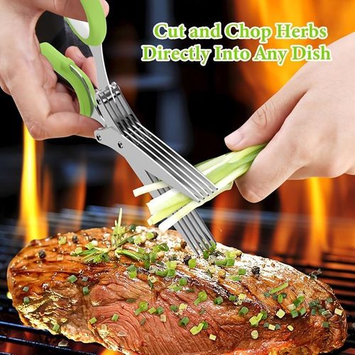 5 Blade Scissors, Kitchen Multi-purpose Cutting Scissors with 5 Stainless Steel Blades, Safety Cover and Cleaning Comb, Coriander Scissors, Herbal Scissors Set with Comfortable Grip - Ideal Choice for Restaurants