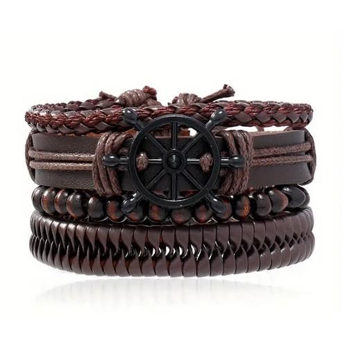 Premium Multi-Layer Leather Beaded Bracelet Set – Adjustable Handmade Vintage Rope Wristband for Men & Women