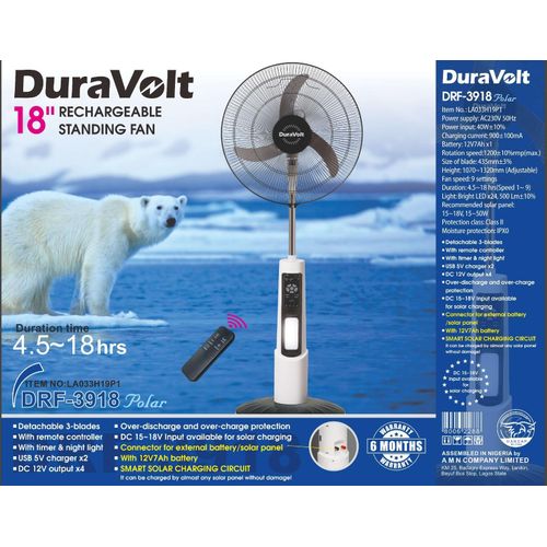18 Rechargeable Standing Fan (DRF-3918 Polar) – Ultimate Cooling & Power Backup