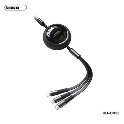 RC-C033 3-in-1 Fast Charging Cable – Type-C, Micro-USB & Lightning – Black
