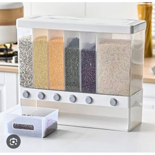 6-compartment multifunctional household rice and grain dispenser/storage container