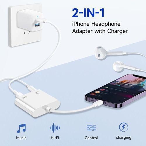 2-in-1 Charging & Audio Adapter for iPhone, Lightning to 3.5mm Headphone Jack Dongle Splitter
