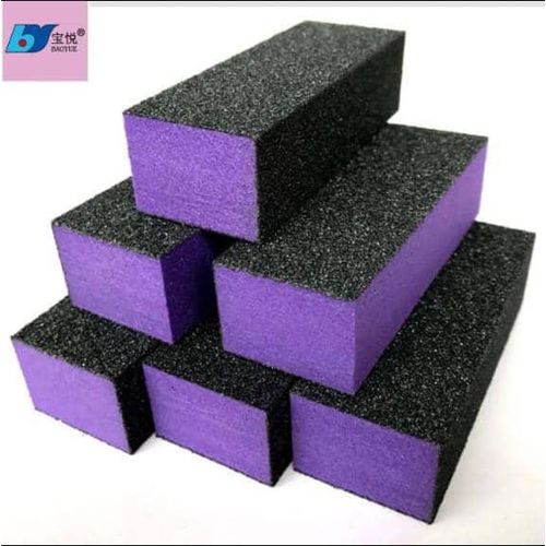 purple and black 3-way foam nail buffer block