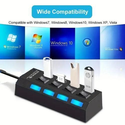 USB 2.0 Adapter - 4 Ports - Black
