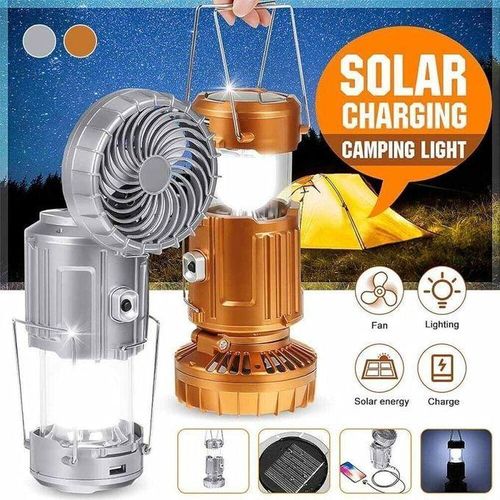 6 In 1 Portable Outdoor LED Camping Lantern With Fan Multifunction Solar Lamp