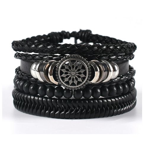 4pcs Luxury Leisure Braided Adjustable Leather Bracelet