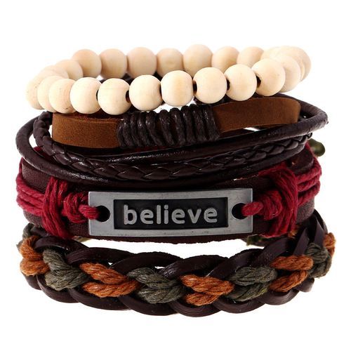 Unisex-Mens Believe Leather Bracelet