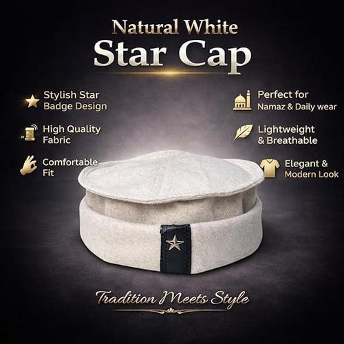 Blend of Tradition And Style Afghani Star Patol Cap Free size for Men Wool Skull Cap (natural white)