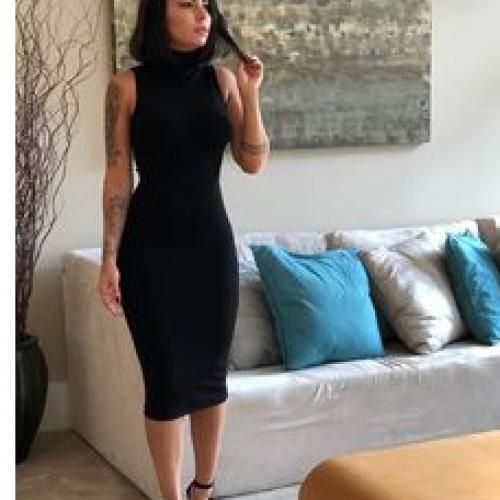 Turtle Neck Sleeveless Body Hug Gown Black