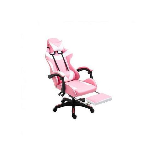 PINK Computer Racing Gaming Ergonomic Chair + Footrest