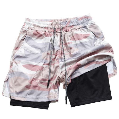 Men Fitness Bodybuilding/Swimming Shorts with inner tights - Khaki Cmflage