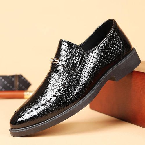 Men's Dress Leather Shoes Oxford Shoes for Men Formal Pointed Lace Up Business Tuxedo Shoes - Black