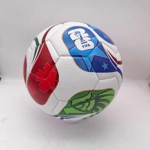 Standard size 5 soccer ball, identical to the ones used in the USA, Mexico, and Canada World Cup. Includes a ball for games and training, along with an air pump, air needle, and net bag.