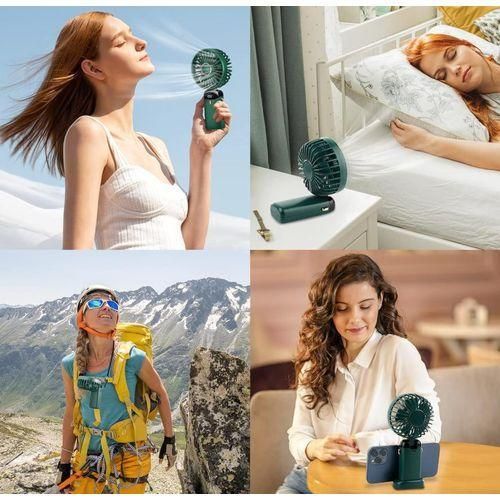 Portable Handheld Fan with LED Display, 90° Foldable, 5 Speed Wind,Hand Held/Neck/Desk 3 in 1 Personal Small Fans, Makeup Fans for Women
