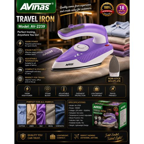 AVINAS AV-2239 1000W Portable Travel Dry Iron