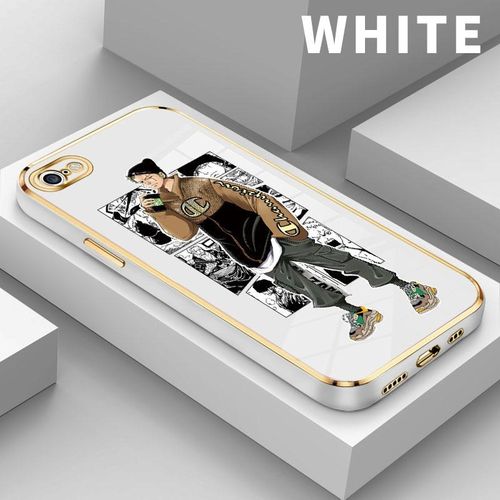 Cartoon Anime Square Electroplating Phone Case for iPhone 6 Plus 6s Plus Silicone Lens Protection Back Cover-White