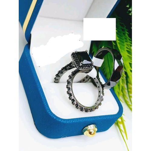 Midnight Glow Siver Wedding Ring Set Non Fading-