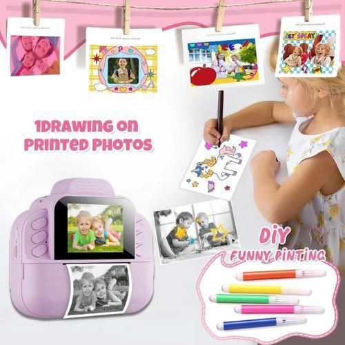 Kids Instant Camera Printing Capability Portable Multifunctional Video Photo Printer Camera Reachable Battery - Birthday, Christmas Children's Gift For Boys & Girls - PINK