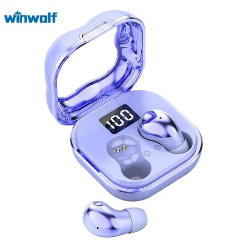A9 TWS Wireless Bluetooth 5.4 Earphones In-Ear Headphones with LED Power Display & HD Bass - Side-Sleep Friendly-Purple