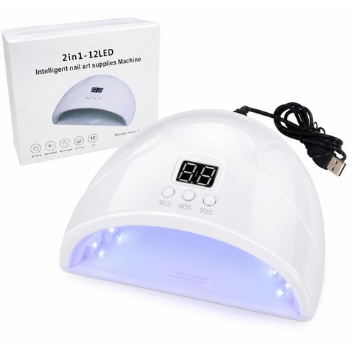 2-in-1 12 LED UV/LED Nail Lamp with LCD Timer Display – USB Powered Gel Nail Dryer