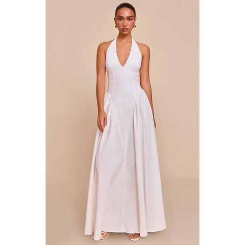 Woven Halterneck Plunge Midaxi Dress