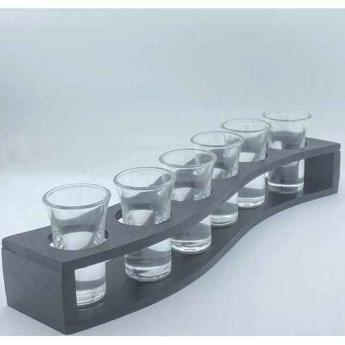 shot glass set wooden holder.