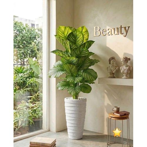 Large Artificial Floor Plant in Decorative Terrazzo Planter