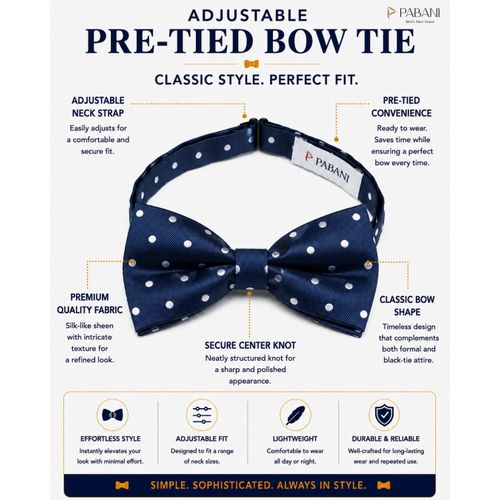 Pabani Executive Navy Polka Dot Mens Bow Tie For Business Meetings