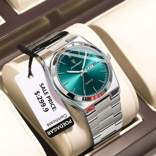 Business Mens Stainless Steel Day and Date Wristwatch