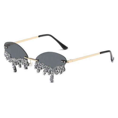 Black Rimless Teardrop Shaped Party Glasses For Women