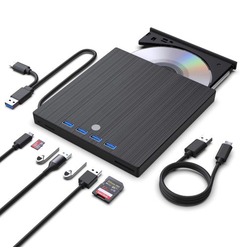 External CD DVD Drive 8in1 USB3.0&TypeCBurnerwithHubandCardReaderforLaptopPCMac