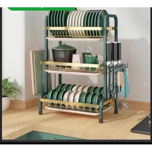 Stainless Steel Dish Rack – Large Capacity Kitchen Plate Drying Rack with Hooks & Storage Basket (95×32×52cm)