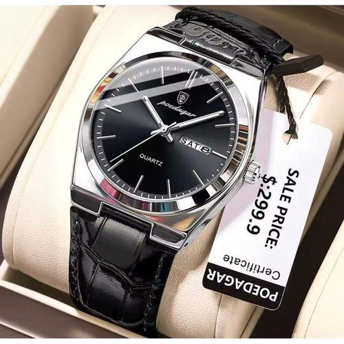 Men High Quality Watch - Leather BLACK strap