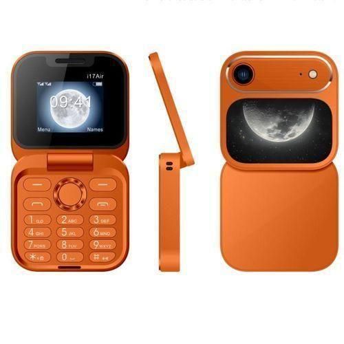 i17 Air Mini Flip Mobile Phone,Foldable Cell Phone- orange