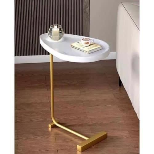 Portable Minimalist Side Stool With Metal Base - White/Gold