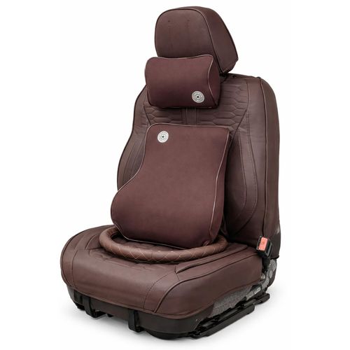 Premium Universal Leather/fabric Tan Brown Vehicle Seat Cover For 5 Seaters