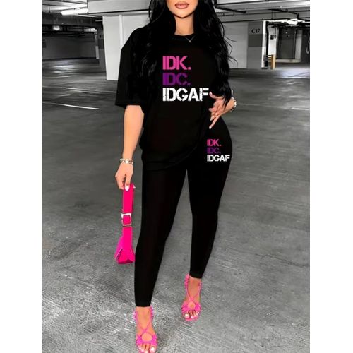 Classy 2 Piece Sets for Women Design Casual Jogger Outfits Free Crew Neck cotton T-shirt polo High Waist Legging Trouser Sets