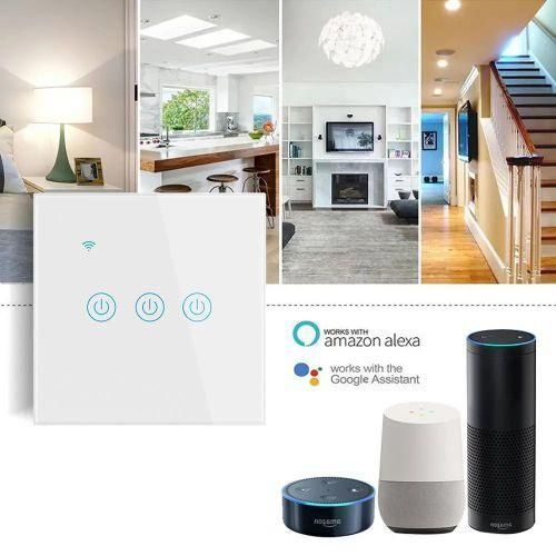 Smart Wi-Fi 3-Gang Touch Wall Light Switch (White Tempered Glass Panel).