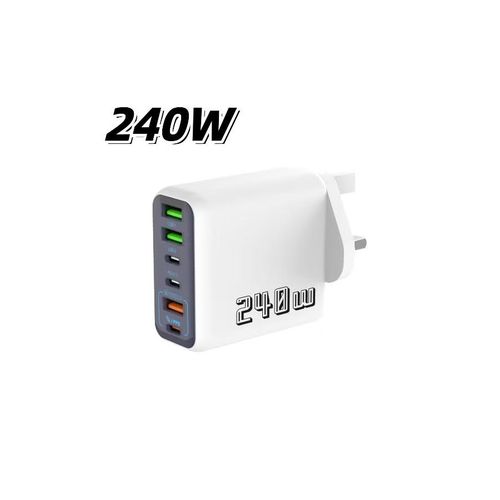 240W Multi-Port Fast Charger, 6-in-1 GaN Charging Block, PD/QC PPS All-Protocol Compatible, Wall Charger for Phones/Laptops Multi-Device Charging, UK Plug