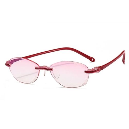 (Pink)Rimless Diamond-cut Reading Glasses Anti-blue Light Blue Film Integrated