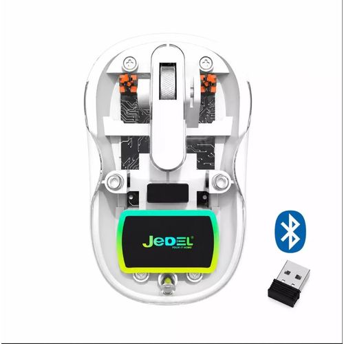 JeDEL WD141 Wireless & Bluetooth Rechargeable Mouse – Silent Clicks, Adjustable 1200 DPI, USB-C Charging & 180-Hour Battery Life (White)