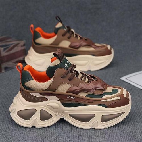 Men’s Chunky Fashion Sneakers – Brown & Cream Thick Sole Sports Casual Shoes