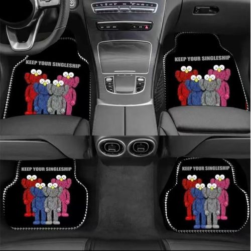 Universal 4-Piece Premium Car Floor Mat Set - Urban Streetwear Graffiti Design (Red/Black)