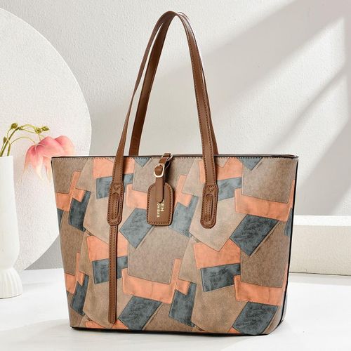 Multicolor Pattern Leather Tote Bag – Stylish Large Capacity Shoulder Handbag for Women