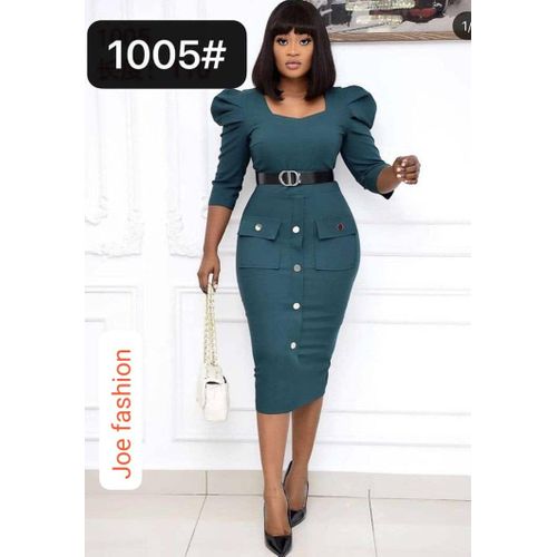 Lovely fitted green color office gown for ladies (without belt)