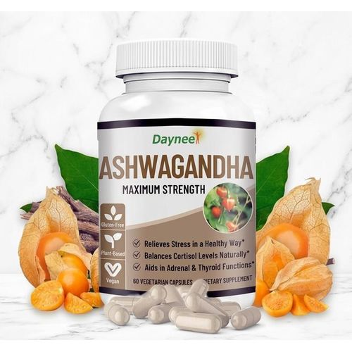 Ashwagandha Maximum Strength - Relieves Stress in a Healthy Way - Balances Cortisol Levels Naturally - Aids Adrenal & Thy-roid Functions - Gluten-Free - Plant-Based - Vegan - 60 Vegetarian Capsules - Dietary Supplement