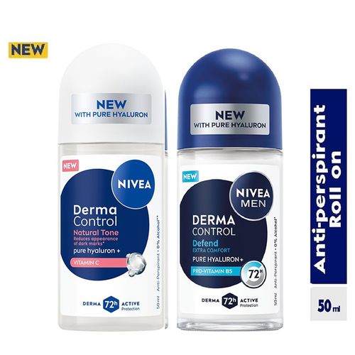 His & Hers Deo DERMA Pack - Defend Roll-On - 50ml, Natural Tone Roll-On - 50ml